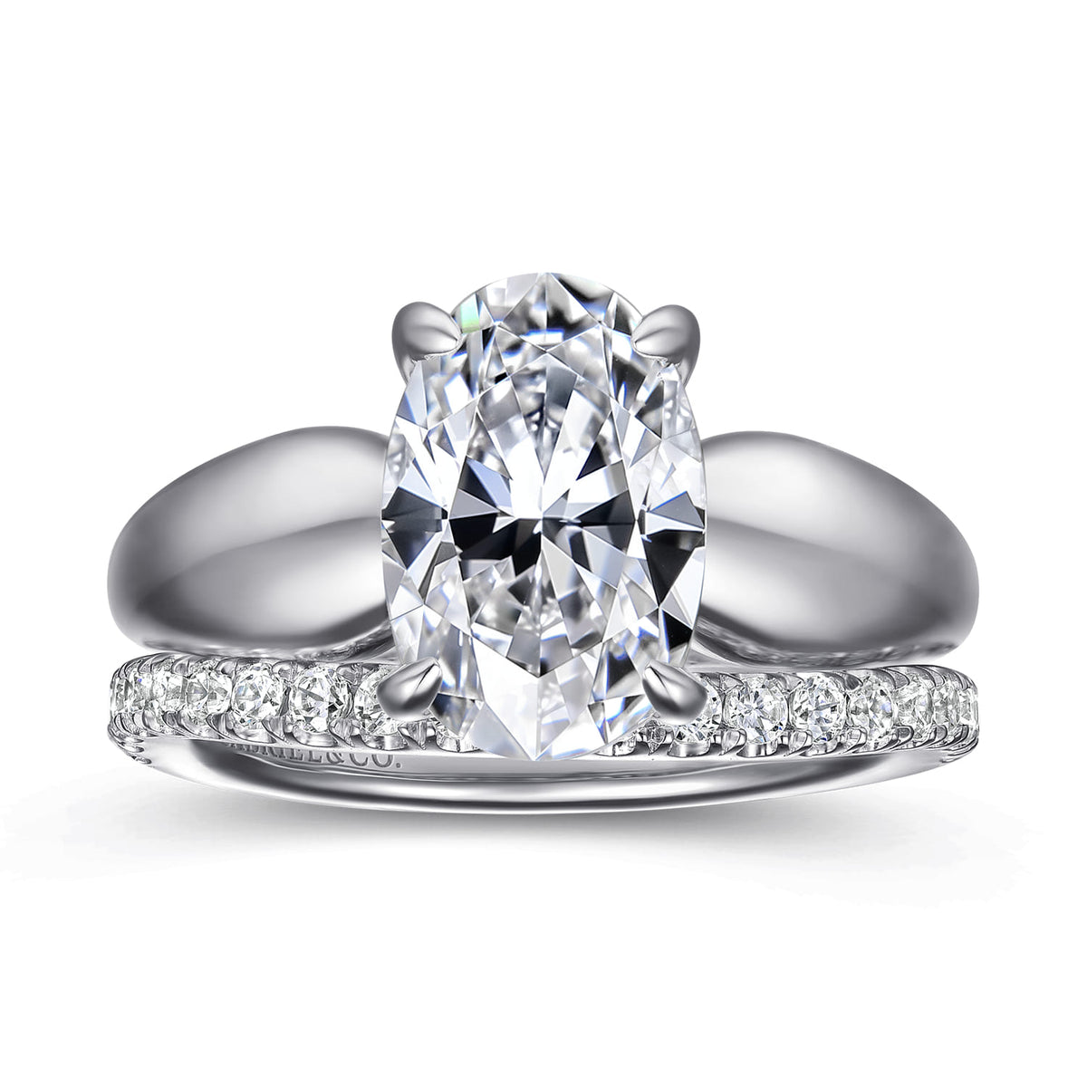 14K White Gold Oval Diamond Engagement Ring — Gabriel & Co. ER16709O12W44JJ; center stone shown for illustration, not included
