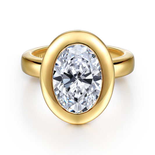 14K Yellow Gold Bezel Set Oval Diamond Engagement Ring — Gabriel & Co. ER16710O16Y4JJJ; center stone shown for illustration, not included
