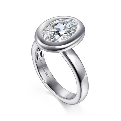 14K White Gold Bezel Set Oval Diamond Engagement Ring — Gabriel & Co. ER16710O8W4JJJ; center stone shown for illustration, not included