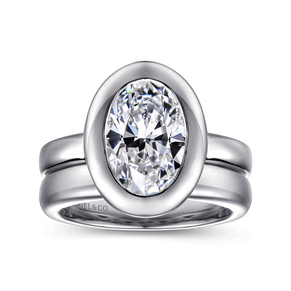 14K White Gold Bezel Set Oval Diamond Engagement Ring — Gabriel & Co. ER16710O8W4JJJ; center stone shown for illustration, not included