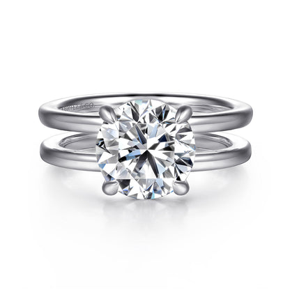14K White Gold Split Shank Round Diamond Engagement Ring — Gabriel & Co. ER16711R12W44JJ; center stone shown for illustration, not included