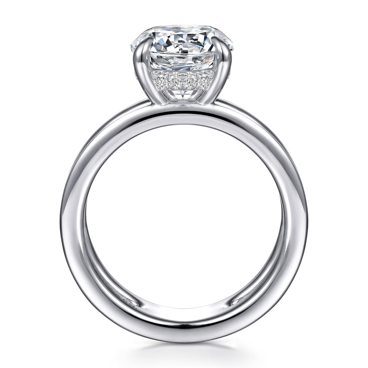 14K White Gold Split Shank Round Diamond Engagement Ring — Gabriel & Co. ER16711R12W44JJ; center stone shown for illustration, not included