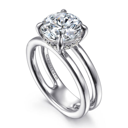 14K White Gold Split Shank Round Diamond Engagement Ring — Gabriel & Co. ER16711R12W44JJ; center stone shown for illustration, not included