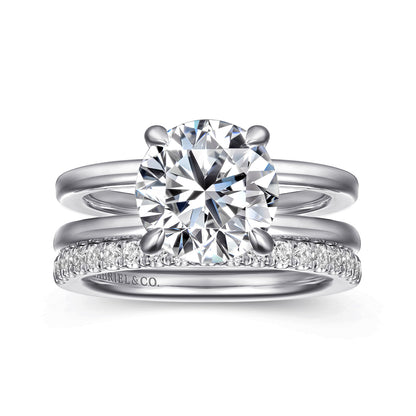14K White Gold Split Shank Round Diamond Engagement Ring — Gabriel & Co. ER16711R12W44JJ; center stone shown for illustration, not included
