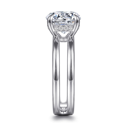 14K White Gold Split Shank Round Diamond Engagement Ring — Gabriel & Co. ER16711R12W44JJ; center stone shown for illustration, not included