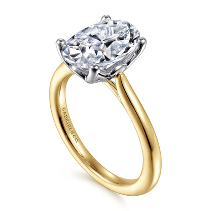 14K White-Yellow Gold Oval Lotus Diamond Engagement Ring — Gabriel & Co. ER16712O12M4JJJ; center stone shown for illustration, not included