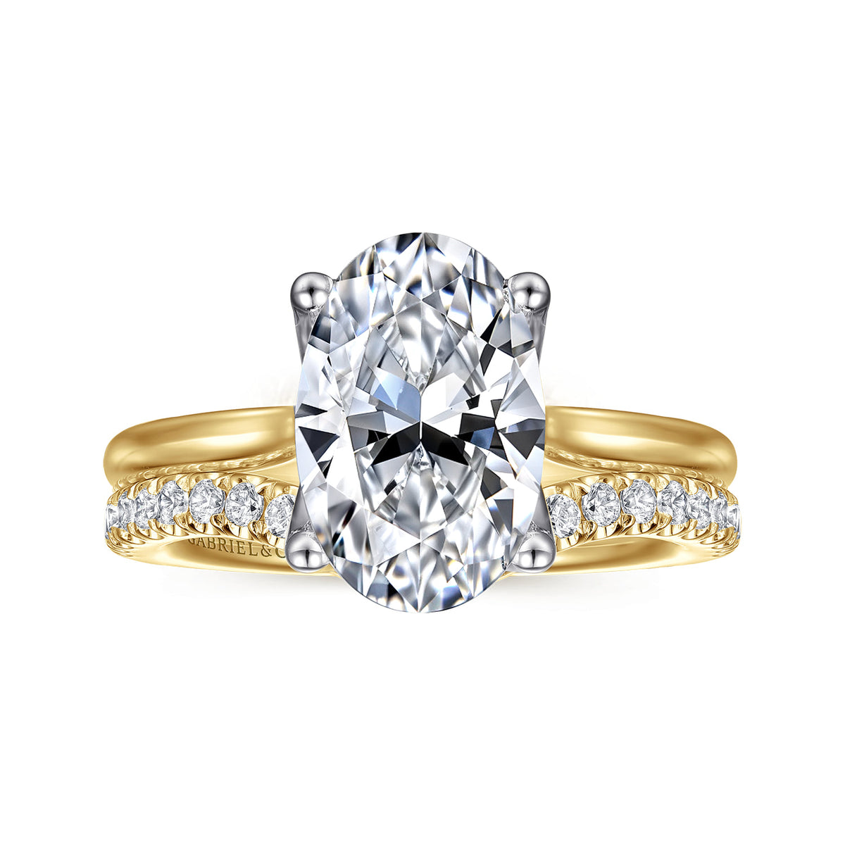 14K White-Yellow Gold Oval Lotus Diamond Engagement Ring — Gabriel & Co. ER16712O12M4JJJ; center stone shown for illustration, not included