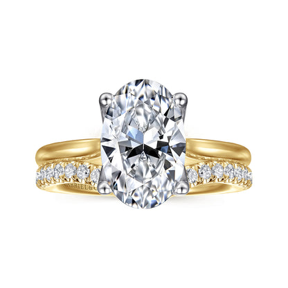 14K White-Yellow Gold Oval Lotus Diamond Engagement Ring — Gabriel & Co. ER16712O12M4JJJ; center stone shown for illustration, not included