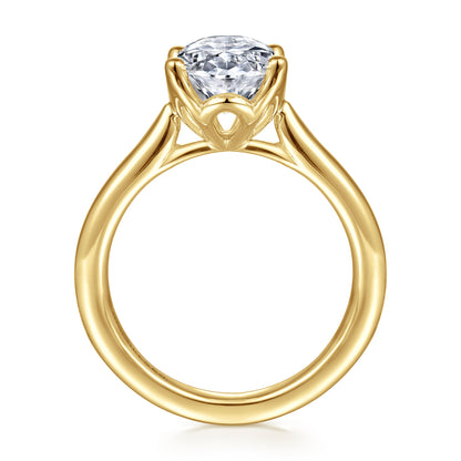 14K Yellow Gold Oval Lotus Diamond Engagement Ring — setting only; center stone not included