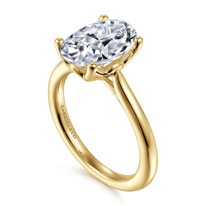 14K Yellow Gold Oval Lotus Diamond Engagement Ring — setting only; center stone not included