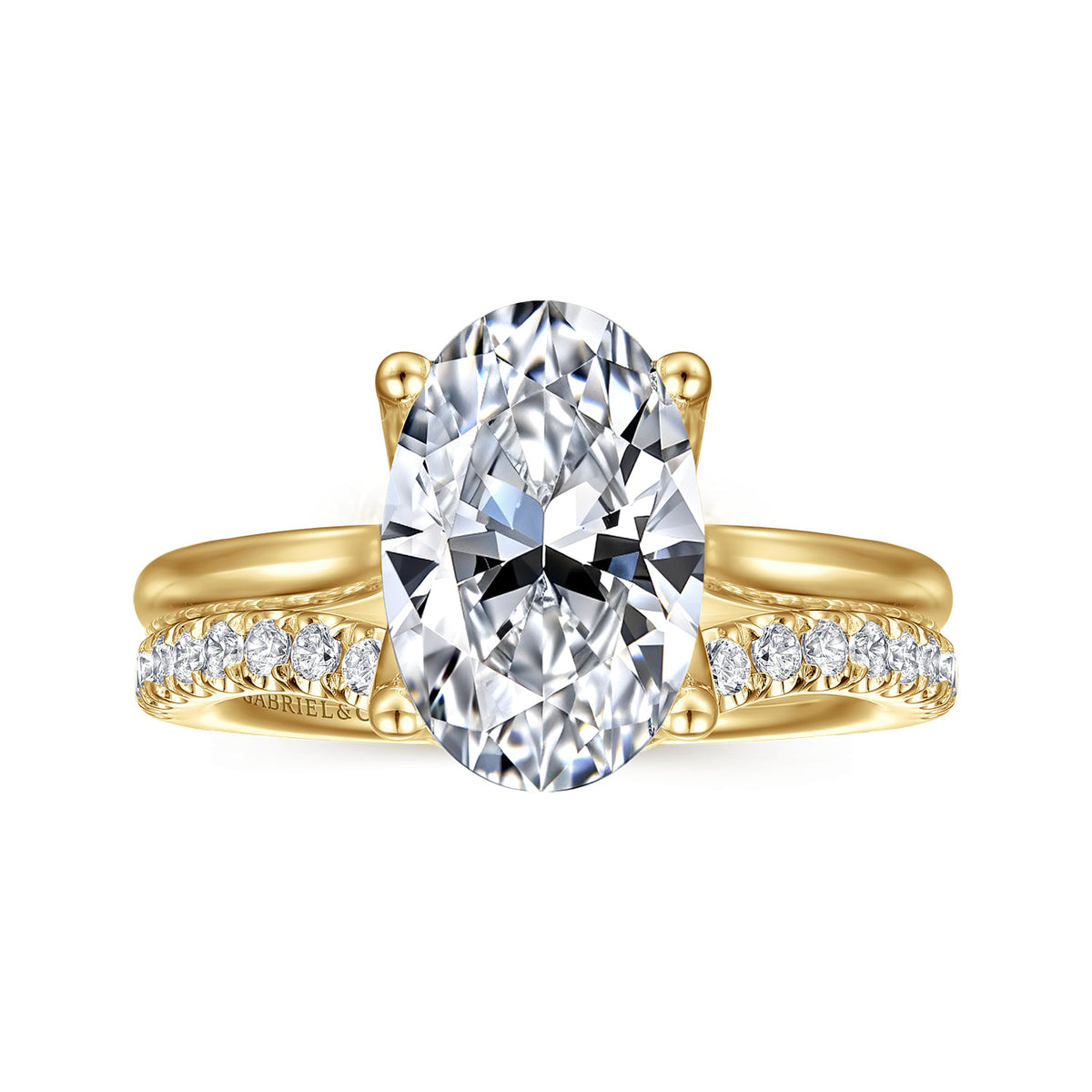 14K Yellow Gold Oval Lotus Diamond Engagement Ring — setting only; center stone not included