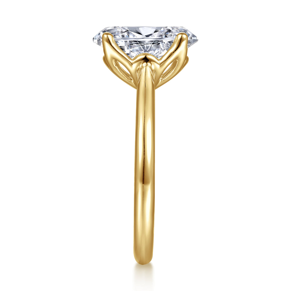 14K Yellow Gold Oval Lotus Diamond Engagement Ring — setting only; center stone not included