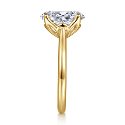 14K Yellow Gold Oval Lotus Diamond Engagement Ring — setting only; center stone not included
