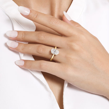 14K Yellow Gold Oval Lotus Diamond Engagement Ring — setting only; center stone not included