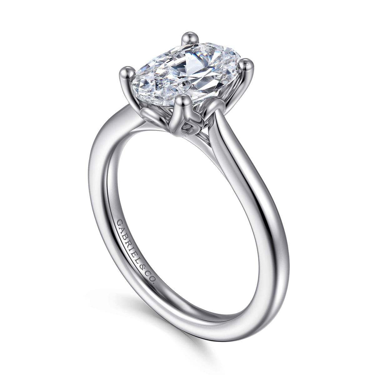 14K White Gold Gold Oval Lotus Diamond Engagement Ring — Gabriel & Co. ER16712O8W4JJJ; center stone shown for illustration, not included