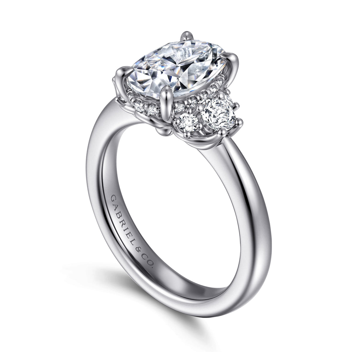 14K White Gold Oval Lotus Diamond Engagement Ring — Gabriel & Co. ER16714O8W44JJ; center stone shown for illustration, not included