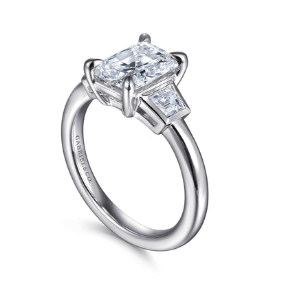 14K White Gold Radiant Cut Three Stone Diamond Engagement Ring — Gabriel & Co. ER16715N8W43JJ; center stone shown for illustration, not included
