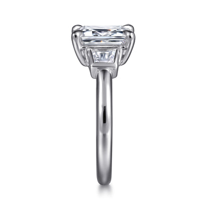 14K White Gold Radiant Cut Three Stone Diamond Engagement Ring — Gabriel & Co. ER16715N8W43JJ; center stone shown for illustration, not included