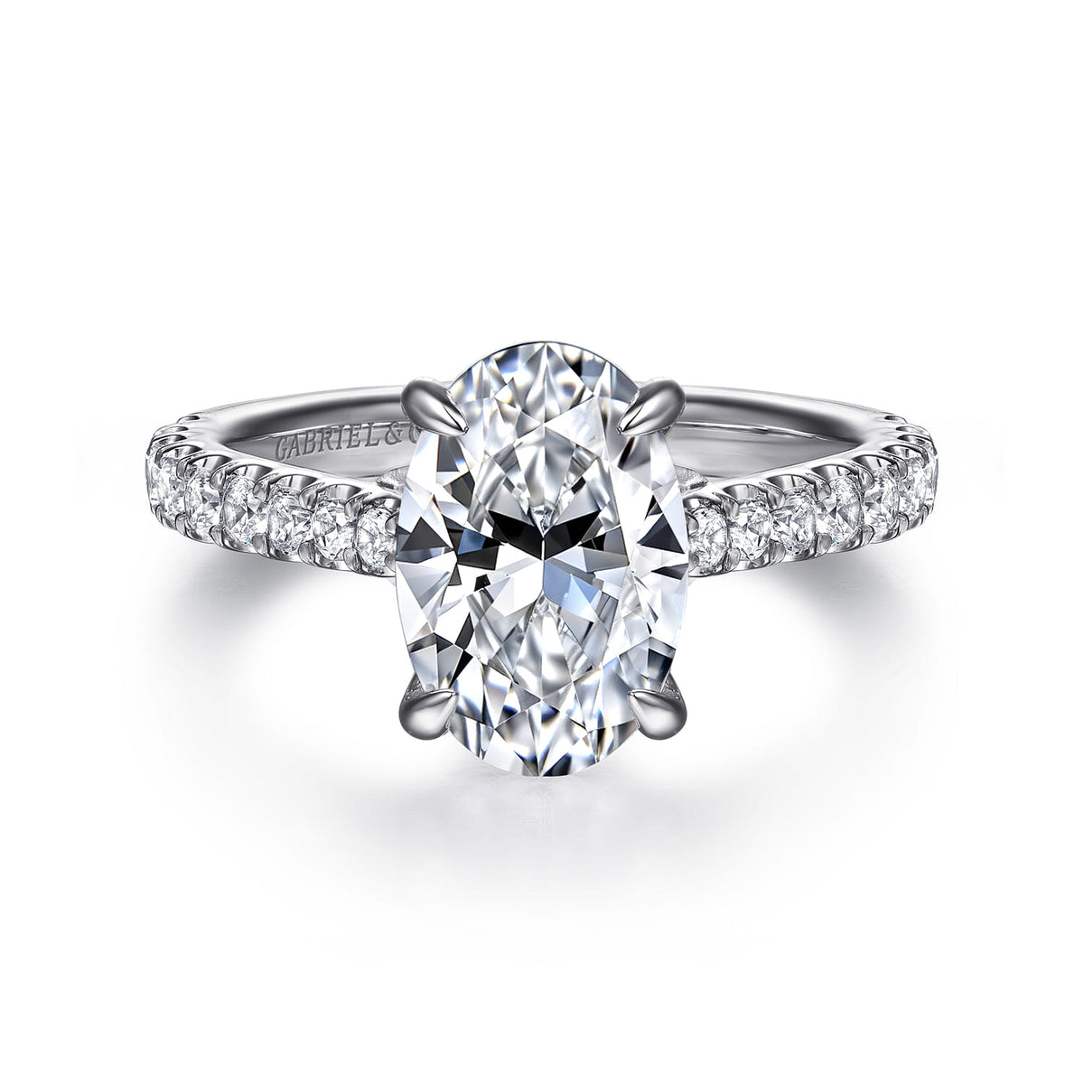 14K White Gold Oval Lotus Diamond Engagement Ring — Gabriel & Co. ER16719O8W44JJ; center stone shown for illustration, not included