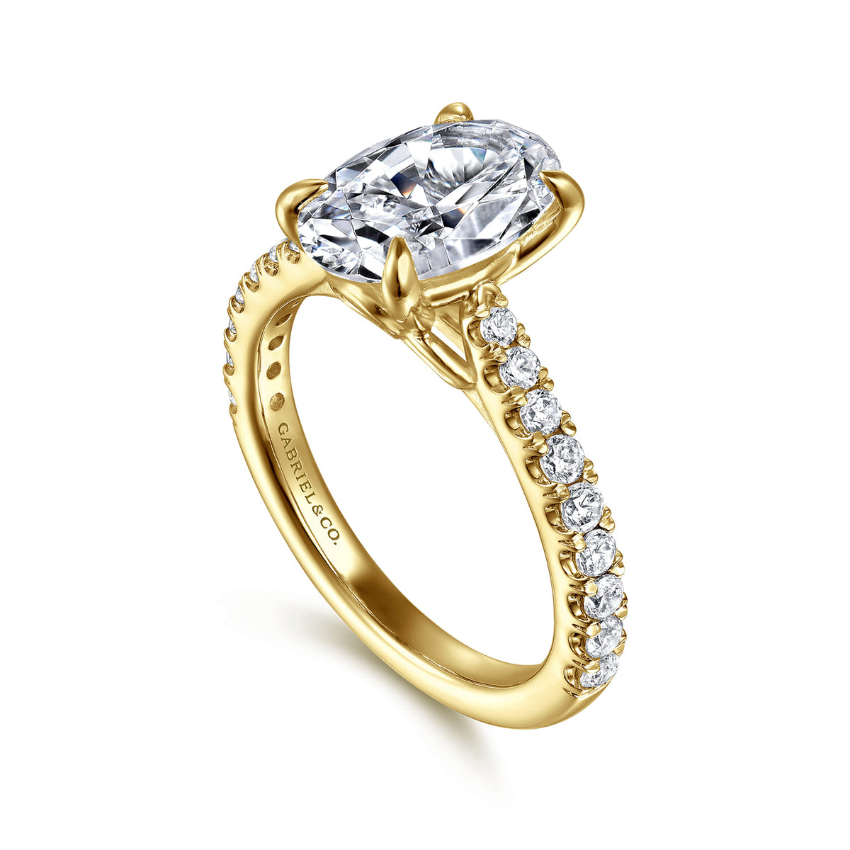 14K Yellow Gold Oval Lotus Diamond Engagement Ring — Gabriel & Co. ER16719O8Y44JJ; center stone shown for illustration, not included