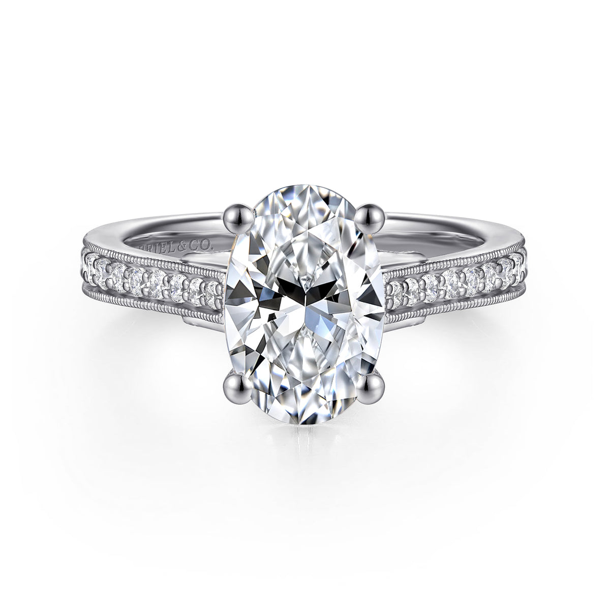 14K White Gold Oval Lotus Diamond Engagement Ring — Gabriel & Co. ER16720O8W44JJ; center stone shown for illustration, not included