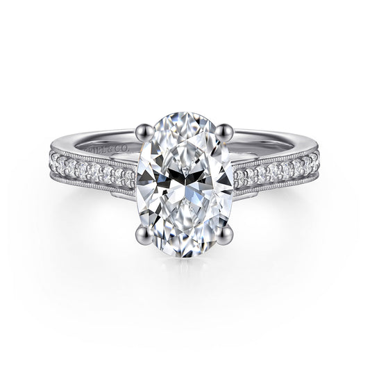 14K White Gold Oval Lotus Diamond Engagement Ring — Gabriel & Co. ER16720O8W44JJ; center stone shown for illustration, not included