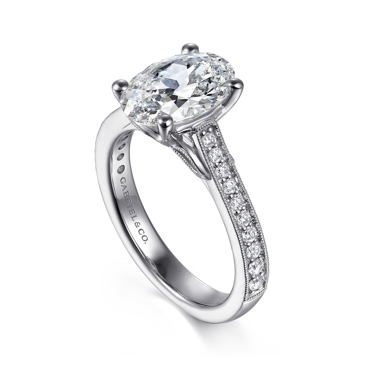 14K White Gold Oval Lotus Diamond Engagement Ring — Gabriel & Co. ER16720O8W44JJ; center stone shown for illustration, not included
