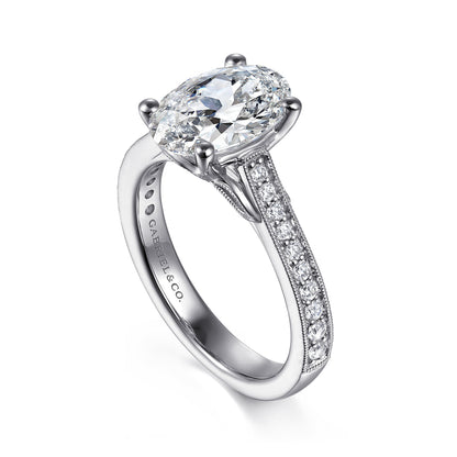 14K White Gold Oval Lotus Diamond Engagement Ring — Gabriel & Co. ER16720O8W44JJ; center stone shown for illustration, not included