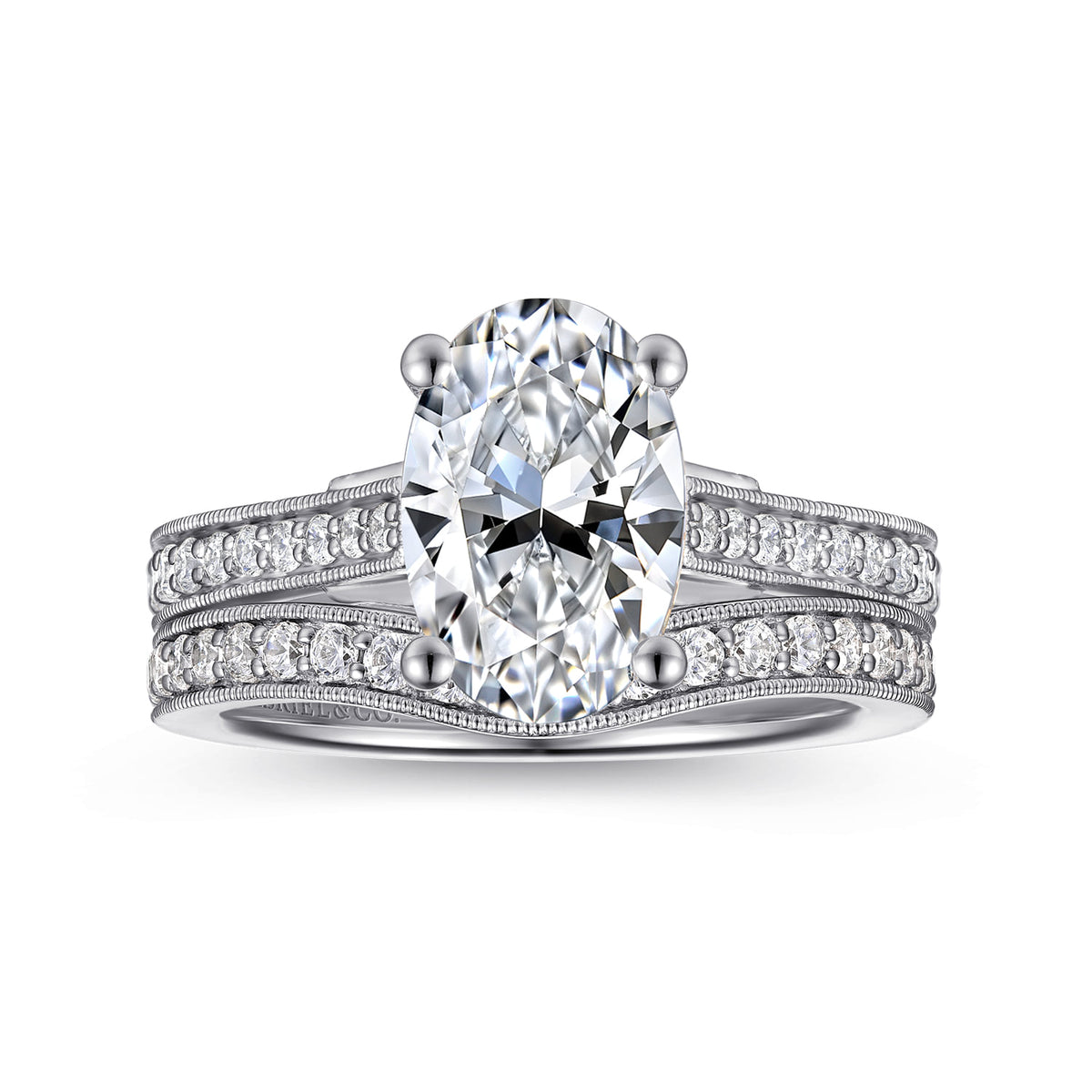 14K White Gold Oval Lotus Diamond Engagement Ring — Gabriel & Co. ER16720O8W44JJ; center stone shown for illustration, not included