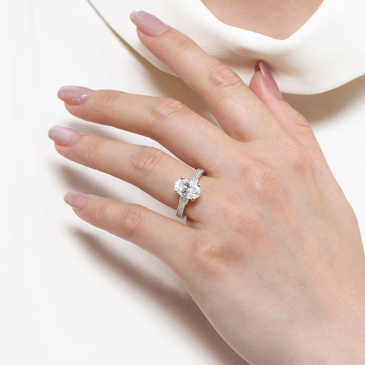 14K White Gold Oval Lotus Diamond Engagement Ring — Gabriel & Co. ER16720O8W44JJ; center stone shown for illustration, not included