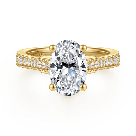 14K Yellow Gold Oval Lotus Diamond Engagement Ring — Gabriel & Co. ER16720O8Y44JJ; center stone shown for illustration, not included