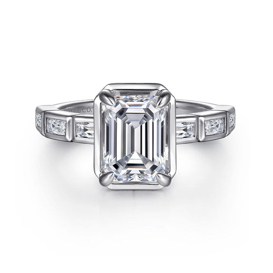 14K White Gold Emerald Cut Diamond Engagement Ring — Gabriel & Co. ER16722E8W43JJ; center stone shown for illustration, not included