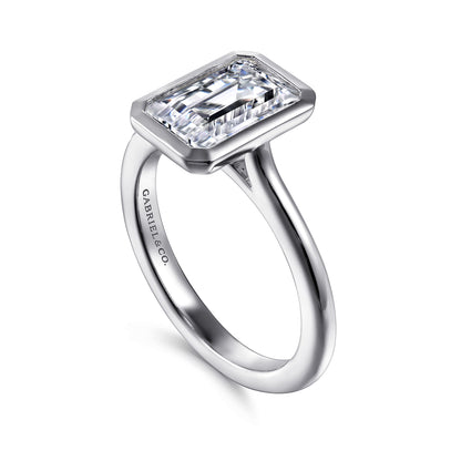 14K White Gold Emerald Cut Bezel Set Solitaire Diamond Engagement Ring — Gabriel & Co. ER16728E8W4JJJ; center stone shown for illustration, not included
