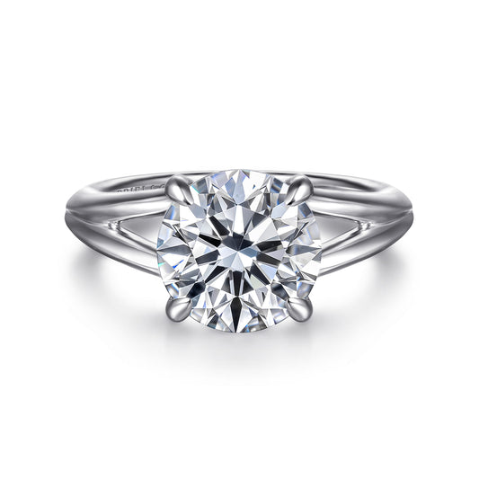 14K White Gold Split Shank Round Diamond Engagement Ring — Gabriel & Co. ER16730R12W4JJJ; center stone shown for illustration, not included