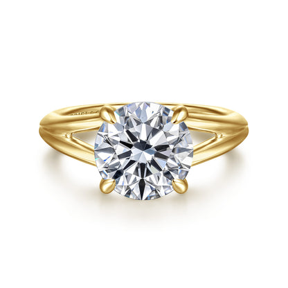 14K Yellow Gold Split Shank Round Diamond Engagement Ring — Gabriel & Co. ER16730R12Y4JJJ; center stone shown for illustration, not included