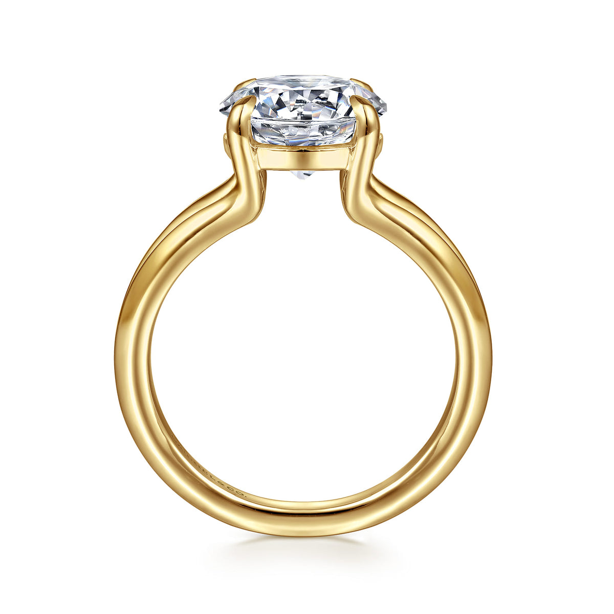 14K Yellow Gold Split Shank Round Diamond Engagement Ring — Gabriel & Co. ER16730R12Y4JJJ; center stone shown for illustration, not included
