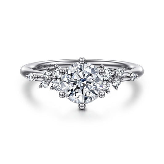 14K White Gold Round Diamond Engagement Ring — Gabriel & Co. ER16777R4W44JJ; center stone shown for illustration, not included