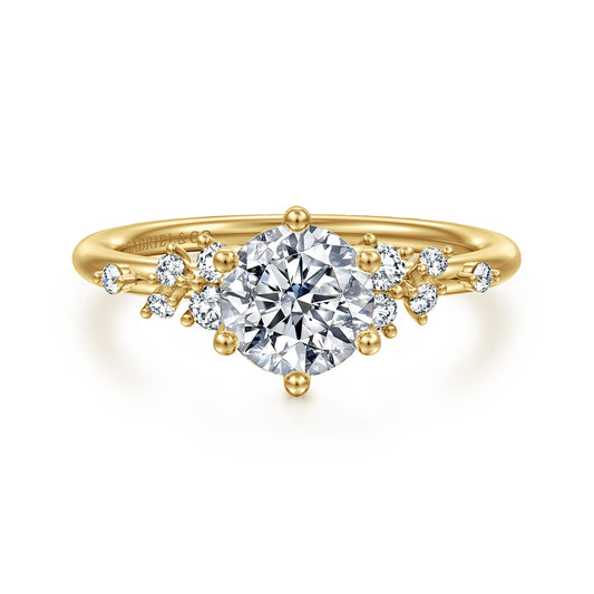 14K Yellow Gold Round Diamond Engagement Ring — Gabriel & Co. ER16777R4Y44JJ; center stone shown for illustration, not included