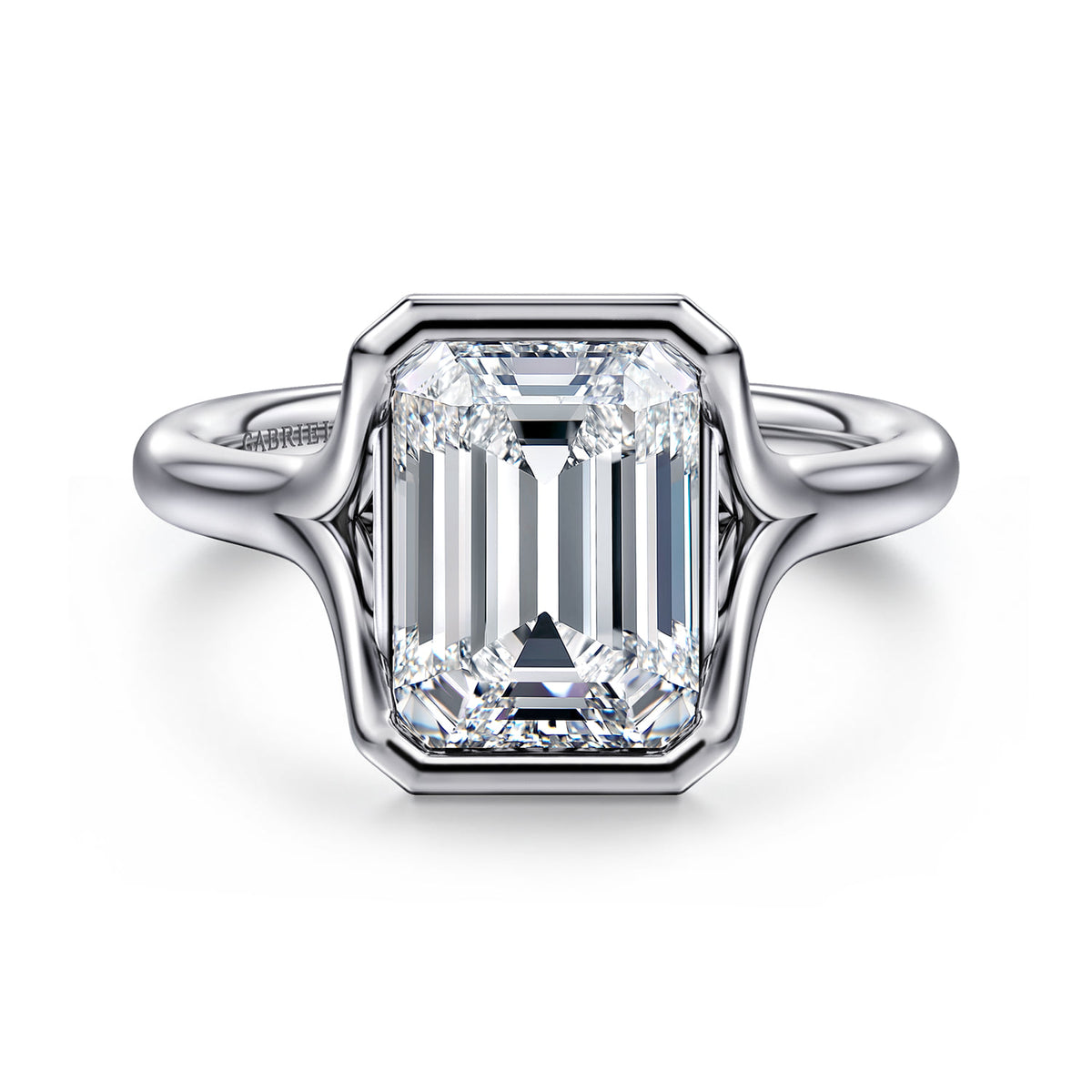 14K White Gold Emerald Cut Solitaire Diamond Engagement Ring — Gabriel & Co. ER16778E12W4JJJ; center stone shown for illustration, not included