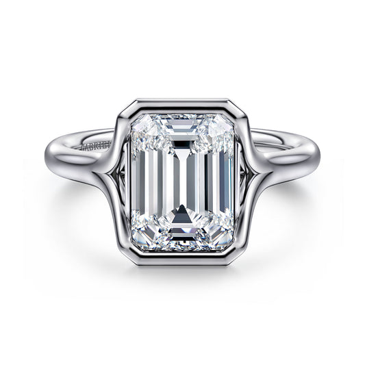 14K White Gold Emerald Cut Solitaire Diamond Engagement Ring — Gabriel & Co. ER16778E12W4JJJ; center stone shown for illustration, not included