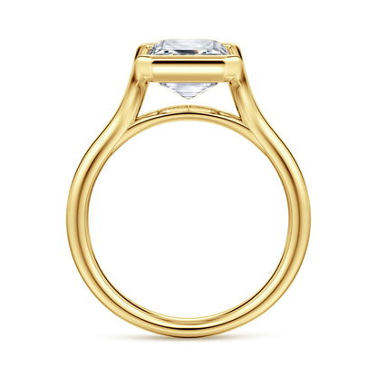 14K Yellow Gold Bezel Set Emerald Cut Solitaire Diamond Engagement Ring — Gabriel & Co. ER16778E12Y4JJJ; center stone shown for illustration, not included