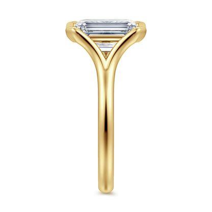 14K Yellow Gold Bezel Set Emerald Cut Solitaire Diamond Engagement Ring — Gabriel & Co. ER16778E12Y4JJJ; center stone shown for illustration, not included
