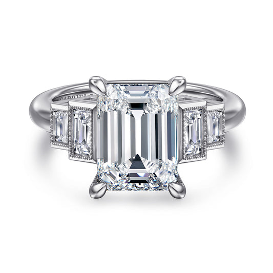 14K White Gold Emerald Cut Diamond Engagement Ring — Gabriel & Co. ER16852E16W43JJ; center stone shown for illustration, not included