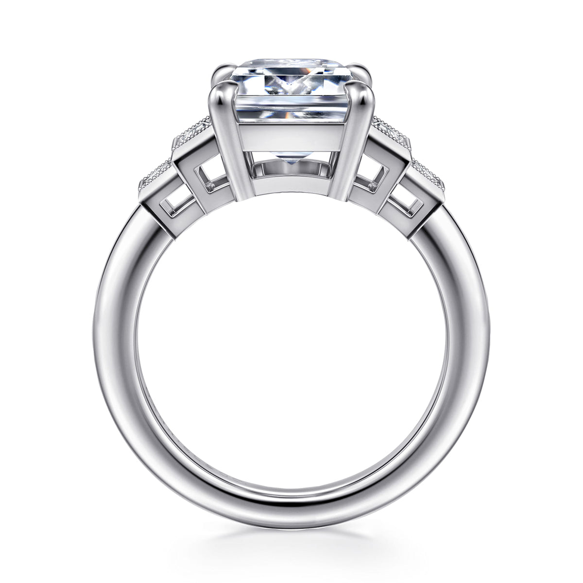 14K White Gold Emerald Cut Diamond Engagement Ring — Gabriel & Co. ER16852E16W43JJ; center stone shown for illustration, not included