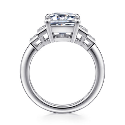 14K White Gold Emerald Cut Diamond Engagement Ring — Gabriel & Co. ER16852E16W43JJ; center stone shown for illustration, not included