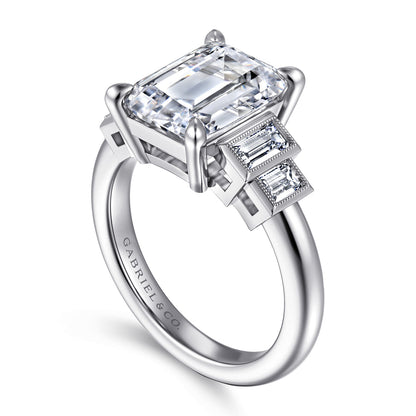 14K White Gold Emerald Cut Diamond Engagement Ring — Gabriel & Co. ER16852E16W43JJ; center stone shown for illustration, not included