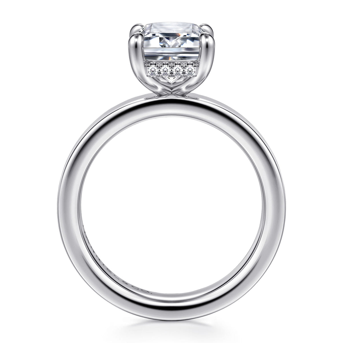 14K White Gold Emerald Cut Solitaire Diamond Engagement Ring — Gabriel & Co. ER16854E12W44JJ; center stone shown for illustration, not included