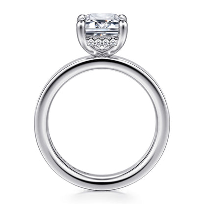 14K White Gold Emerald Cut Solitaire Diamond Engagement Ring — Gabriel & Co. ER16854E12W44JJ; center stone shown for illustration, not included