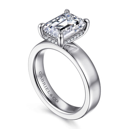 14K White Gold Emerald Cut Solitaire Diamond Engagement Ring — Gabriel & Co. ER16854E12W44JJ; center stone shown for illustration, not included