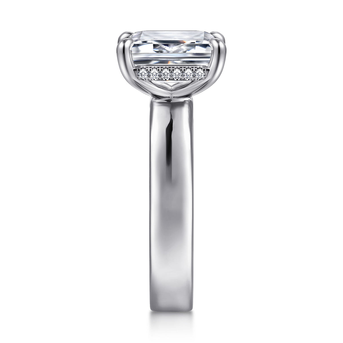 14K White Gold Emerald Cut Solitaire Diamond Engagement Ring — Gabriel & Co. ER16854E12W44JJ; center stone shown for illustration, not included
